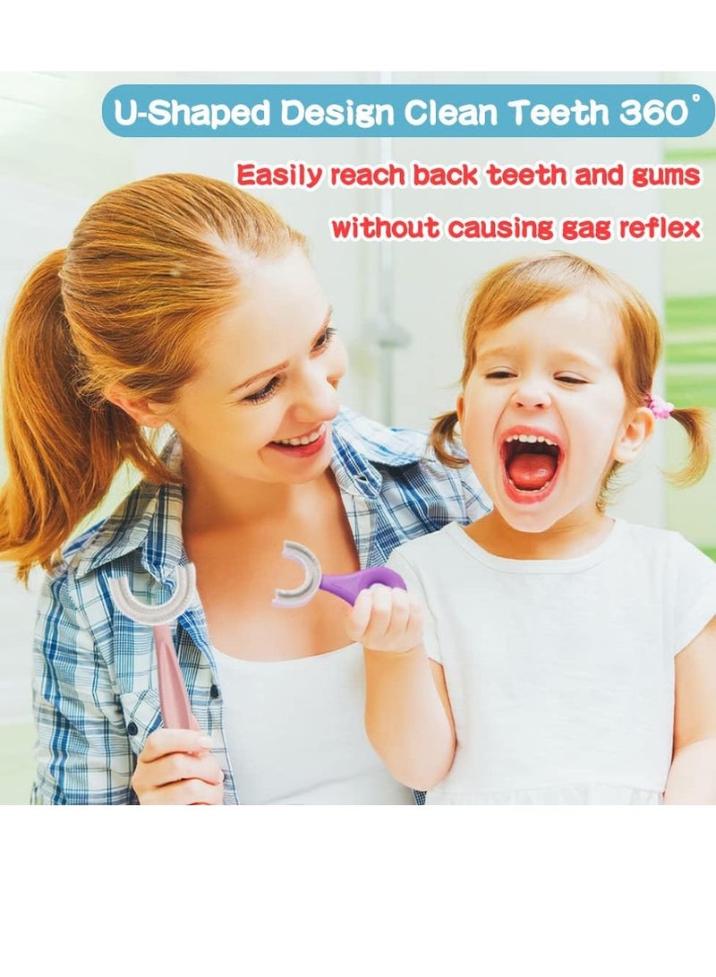 كيلا فرشاة أسنان على شكل حرف U للأطفال قطعتين - فرشاة أسنان للأطفال الصغار برأس فرشاة من السيليكون الناعم المخصص للطعام، فرشاة أسنان للأطفال من سن 2 إلى 6 سنوات، تنظيف الأسنان عن طريق الفم بزاوية 360 درجة - Image 2