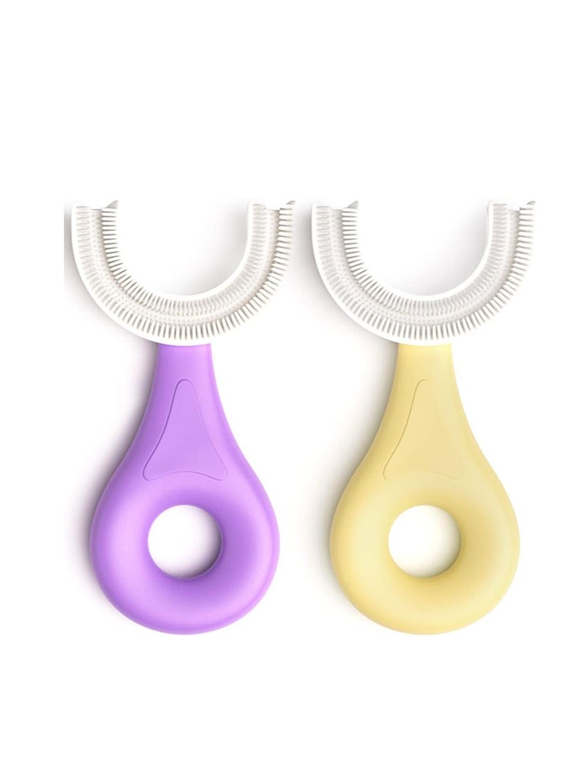 كيلا فرشاة أسنان على شكل حرف U للأطفال قطعتين - فرشاة أسنان للأطفال الصغار برأس فرشاة من السيليكون الناعم المخصص للطعام، فرشاة أسنان للأطفال من سن 2 إلى 6 سنوات، تنظيف الأسنان عن طريق الفم بزاوية 360 درجة - Image 1