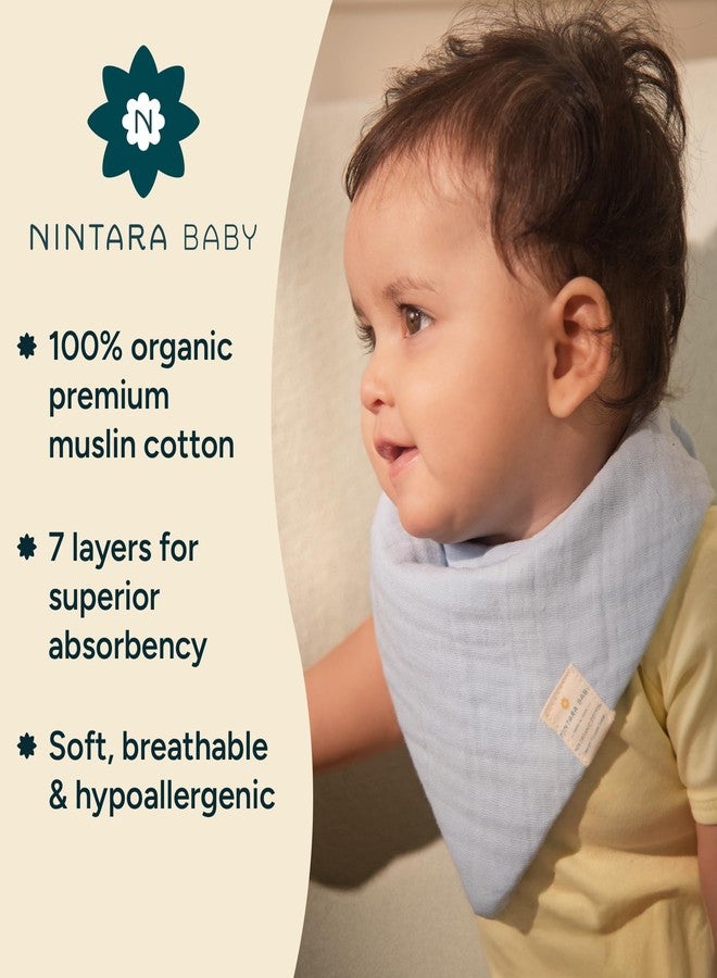 NINTARABABY مرايل نينتارابي باندانا - قطن موسلين عضوي 100%، 7 طبقات ماصة لسيلان اللعاب والتسنين والرضاعة، ناعمة ومضادة للحساسية، أزرار كبس قابلة للتعديل، قابلة للاستخدام على الوجهين، هدية مثالية للأطفال من عمر 0-3 سنوات، عبوة من قطعتين - Image 2