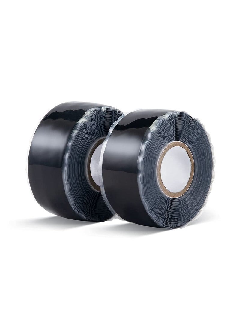 KASTWAVE Seal Self Fusing Silicone Tape - 2 Rolls 25 mm Wide and 3 m Long Weatherproof Self Fusing Silicone Sealing Tape for Emergency Pipeline Repair/Cable Bandage/Tool Fixing (Black) - Image 1