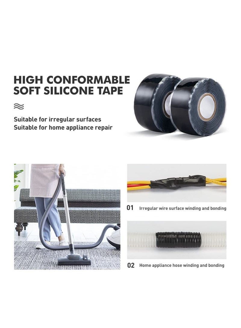 KASTWAVE Seal Self Fusing Silicone Tape - 2 Rolls 25 mm Wide and 3 m Long Weatherproof Self Fusing Silicone Sealing Tape for Emergency Pipeline Repair/Cable Bandage/Tool Fixing (Black) - Image 4