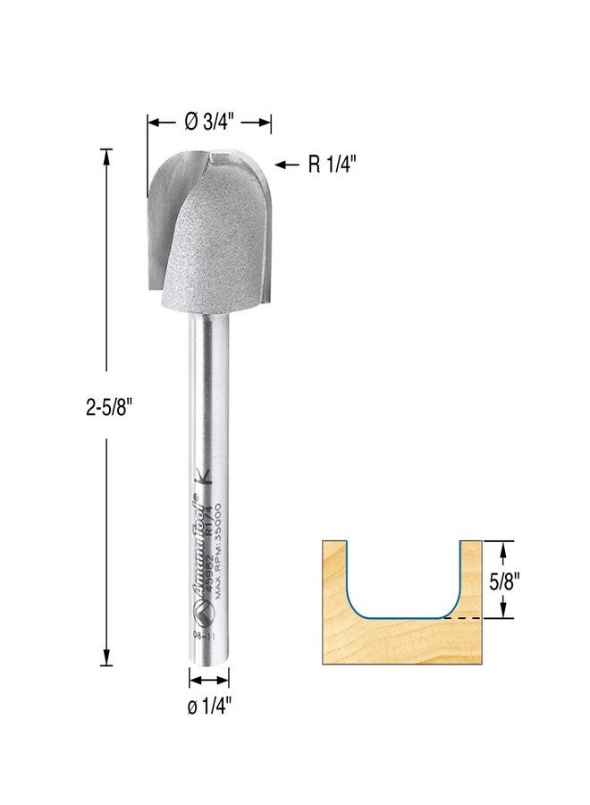 Amana Tool Bowl and Tray Plunge Router Bit, Carbide-Tipped, for Woodworking and CNC Routing, 45982, 1/4 Radius x 3/4 Dia x 5/8 x 1/4 Inch Shank - Image 3