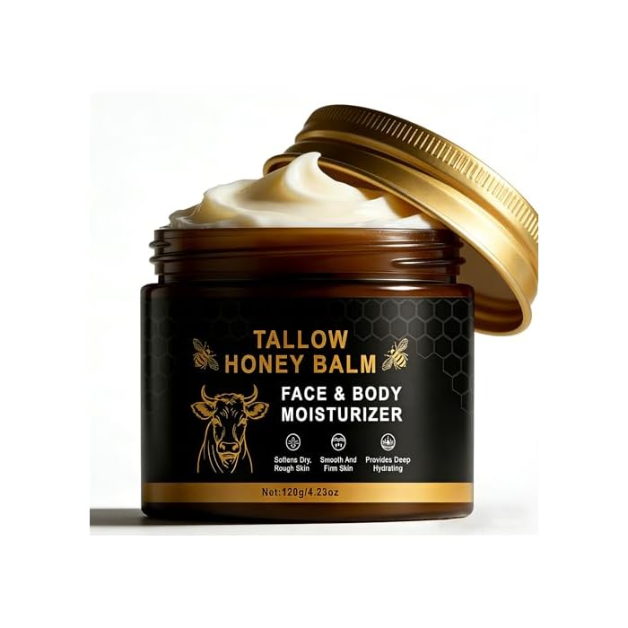 Beef Tallow Balm Skincare for Women,Moisturizer Tallow and Honey Cream for Face & Body,Deeply Hydrating Beef Tallow Skin care for All the Skin Type,Black(120g/4.23 Oz)
