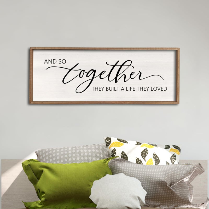comurdyo And So Together They Built A Life They Loved Sign 32â€X12â€ Master Bedroom Above Bed Wall Decor Large Framed Wood Farmhouse for Over Bed Bedside Wall Art for Love Sign Decor (Wood) - Image 1