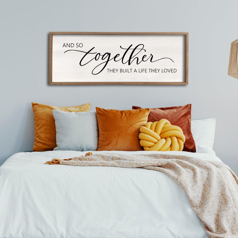 comurdyo And So Together They Built A Life They Loved Sign 32â€X12â€ Master Bedroom Above Bed Wall Decor Large Framed Wood Farmhouse for Over Bed Bedside Wall Art for Love Sign Decor (Wood) - Image 4