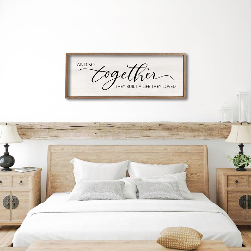 comurdyo And So Together They Built A Life They Loved Sign 32â€X12â€ Master Bedroom Above Bed Wall Decor Large Framed Wood Farmhouse for Over Bed Bedside Wall Art for Love Sign Decor (Wood) - Image 3