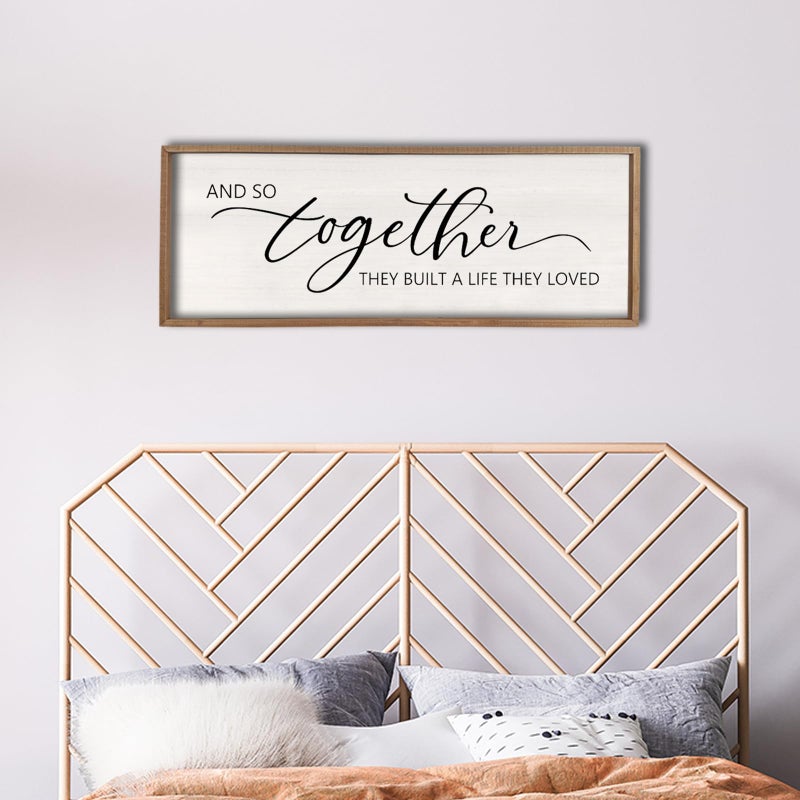 comurdyo And So Together They Built A Life They Loved Sign 32â€X12â€ Master Bedroom Above Bed Wall Decor Large Framed Wood Farmhouse for Over Bed Bedside Wall Art for Love Sign Decor (Wood) - Image 5