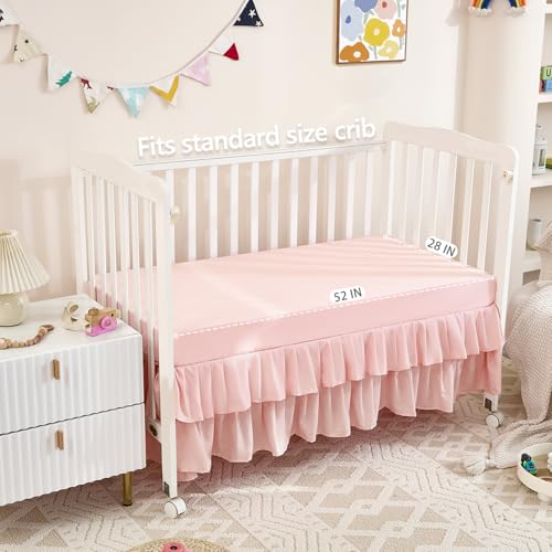 NacoMoco 3-Piece Pink Crib Bedding Set for Girls - Ultra Soft & Skin Friendly Baby Girl Bedding Crib Set Includes Crib Comforter, Sheet & Skirt (Light Pink) - Image 5