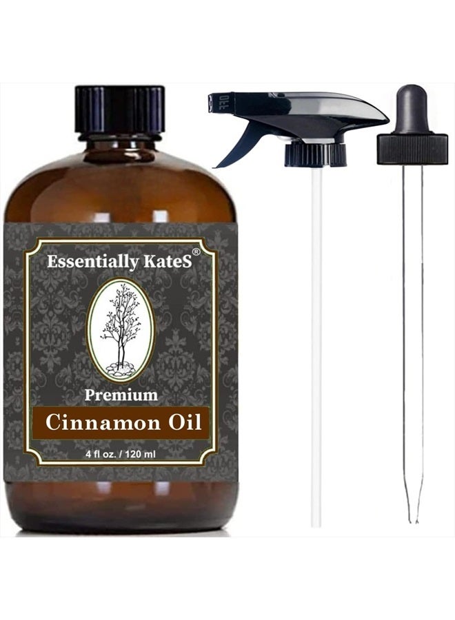 Essentially KateS Premium Cinnamon Oil 4 Fl Oz with Huge Dropper and Sprayer - 100% Pure, Natural & Therapeutic - Cleaning, DIY Soap, Diffuser, Aromatherapy, Garden and Kitchen - Indoor and Outdoor - Image 1