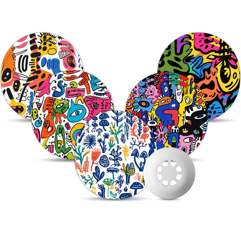 Amolyfe Libre 3 Plus Sensor Covers Waterproof Amolyfe 10 Pack Freestyle Libre 3 Covers BumpProof with Hard Cap Breathable Latex Free Glucose Sensor CGM Adhesive Patches 14Day CGM Protection Graffiti - Image 3