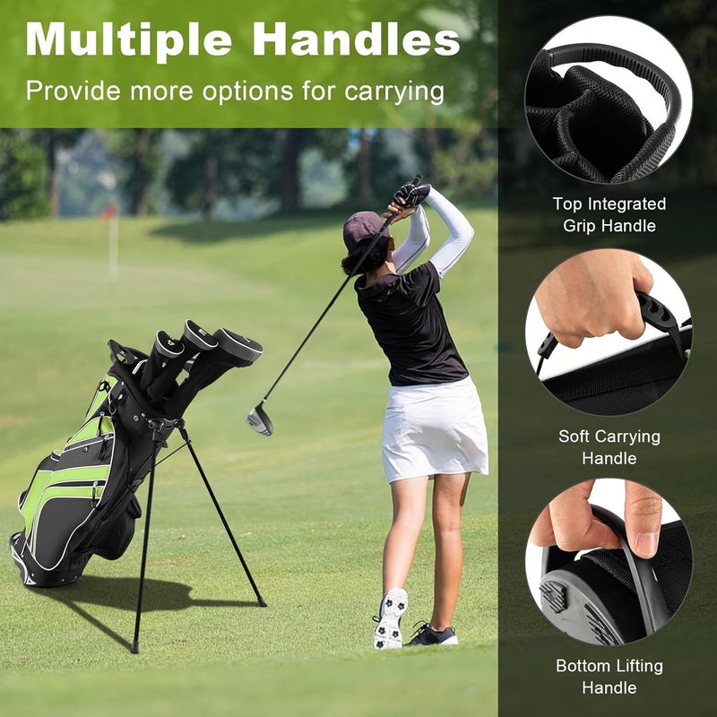 GYMAX Golf Stand Bag, 6 Way Divider Golf Club Bag with 8 Pockets, Rain Hood, Umbrella Holder & Glove Sticker, Portable Lightweight Golf Bag for Men Women - Image 5