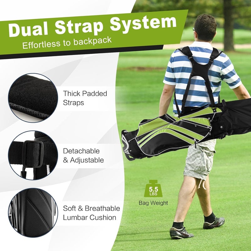 GYMAX Golf Stand Bag, 6 Way Divider Golf Club Bag with 8 Pockets, Rain Hood, Umbrella Holder & Glove Sticker, Portable Lightweight Golf Bag for Men Women - Image 4