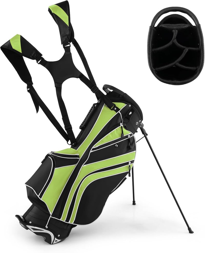 GYMAX Golf Stand Bag, 6 Way Divider Golf Club Bag with 8 Pockets, Rain Hood, Umbrella Holder & Glove Sticker, Portable Lightweight Golf Bag for Men Women - Image 1