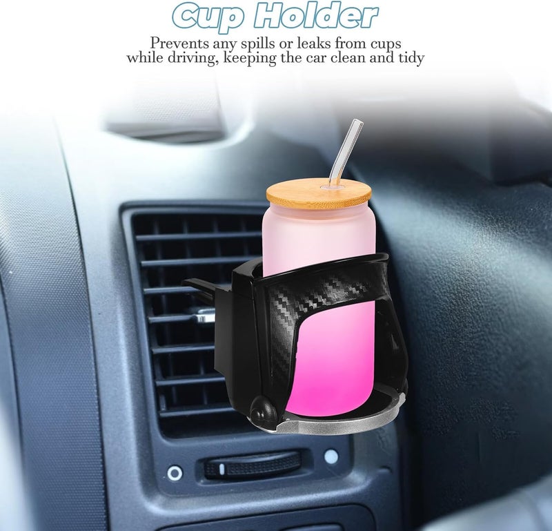 Car Cup Holder with Cell Phone Holder and Vertical Air Vent Mount Carbon Fiber Organizer for Automotive Interior Accessories - Image 3