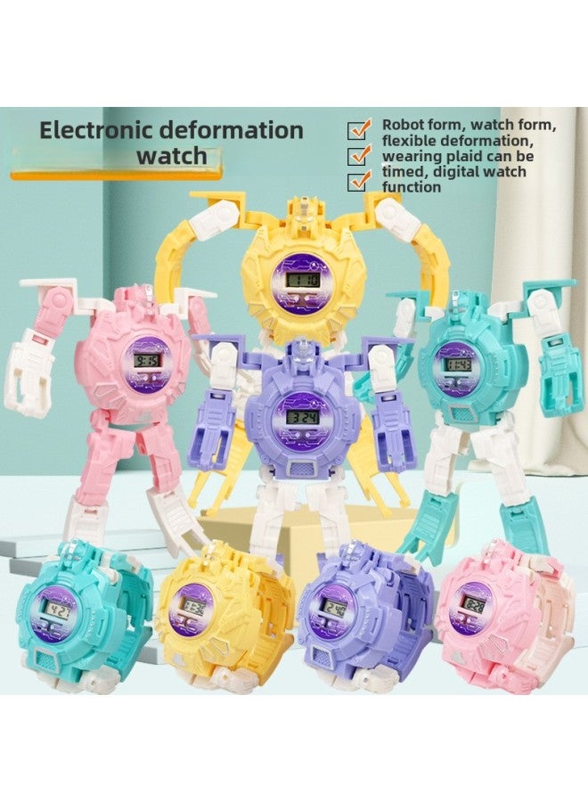 【free Shipping】 Deformation Electronic Watch Creative Children Telescopic Cartoon Robot Toy Gift Kindergarten Gift-Color:【window Box】 Yellow-deformed Watch 79g - Image 3