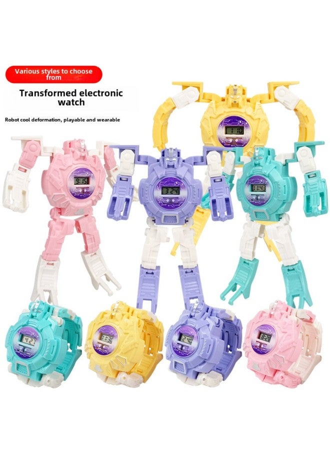 【free Shipping】 Deformation Electronic Watch Creative Children Telescopic Cartoon Robot Toy Gift Kindergarten Gift-Color:【window Box】 Yellow-deformed Watch 79g - Image 2