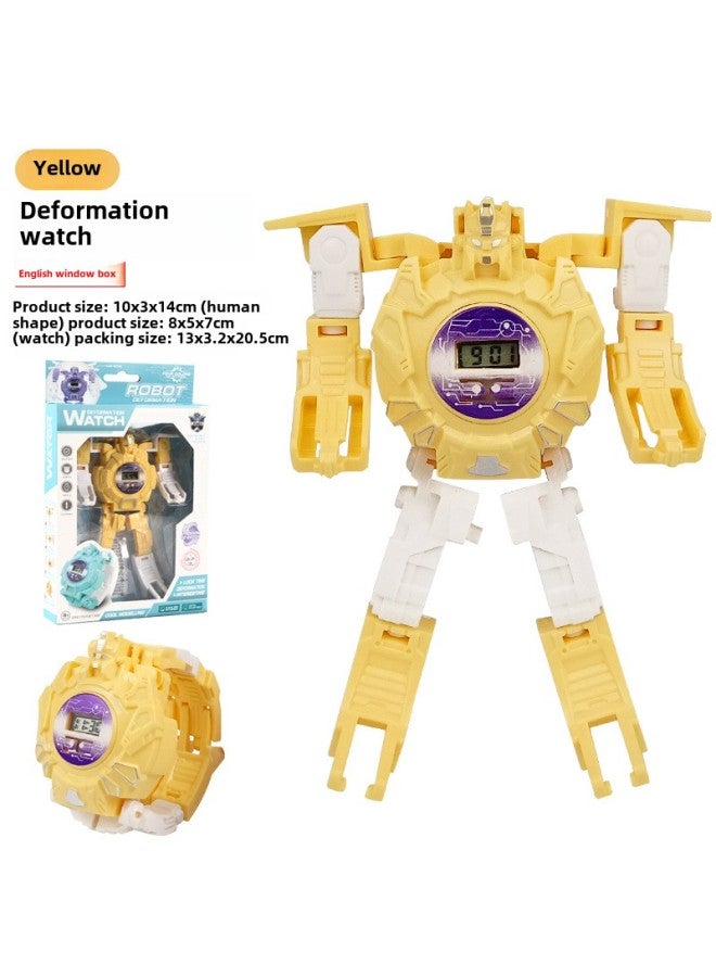 【free Shipping】 Deformation Electronic Watch Creative Children Telescopic Cartoon Robot Toy Gift Kindergarten Gift-Color:【window Box】 Yellow-deformed Watch 79g - Image 1