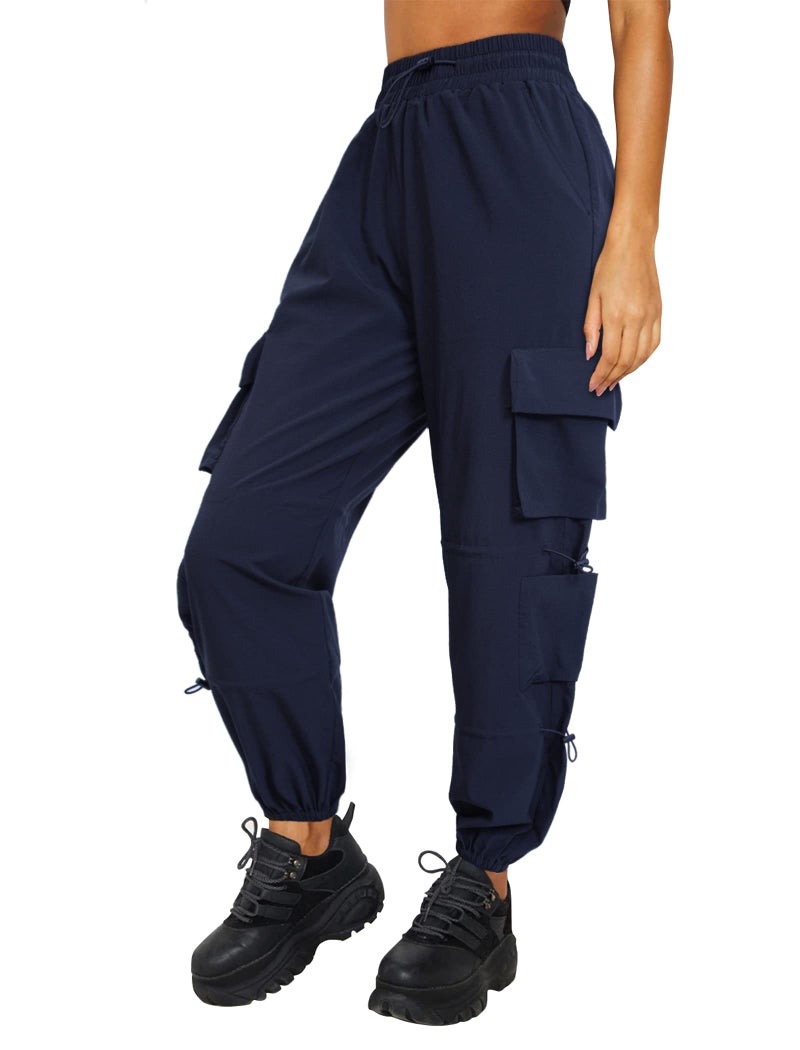 DLOODA Quick Dry Cargo Pants Lightweight Tactical Hiking Pants with 6 Pockets for Women Elastic Waist and WaterResistant Navy Blue - Image 2