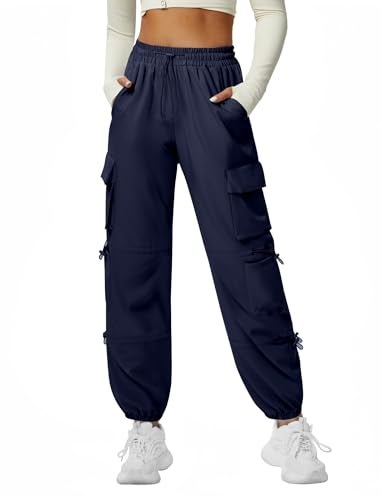 DLOODA Quick Dry Cargo Pants Lightweight Tactical Hiking Pants with 6 Pockets for Women Elastic Waist and WaterResistant Navy Blue - Image 3
