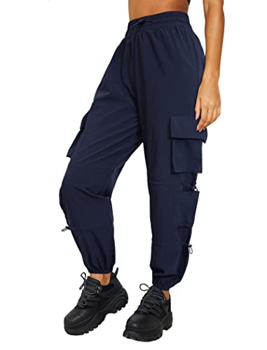 DLOODA Quick Dry Cargo Pants Lightweight Tactical Hiking Pants with 6 Pockets for Women Elastic Waist and WaterResistant Navy Blue - Image 1