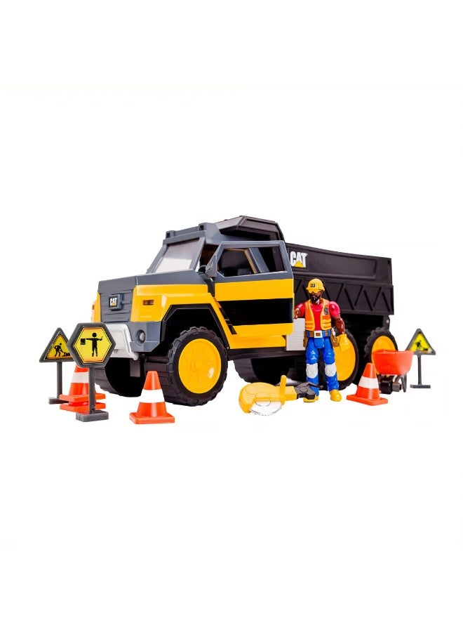 CATERPILLAR CAT WorkForce Hauler Truck Construction Vehicle Action Playset with Action Figure and Accessories | 18 Pieces Playset | Toy Vehicle | Construction Playset | Caterpillar Vehicle | Pretend Play for Kids - Image 1