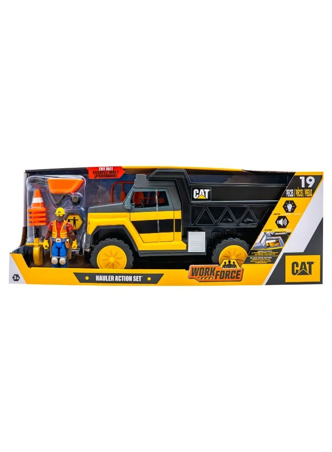 CATERPILLAR CAT WorkForce Hauler Truck Construction Vehicle Action Playset with Action Figure and Accessories | 18 Pieces Playset | Toy Vehicle | Construction Playset | Caterpillar Vehicle | Pretend Play for Kids - Image 3