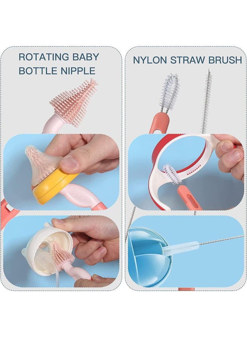 Relex Baby Bottle Brush and Drying Rack, Cleaner Brush Set with Rotating Silicone Bottle Brush, Bottle Drying Rack with Bottle Cleaner Brush & Nipple & Straw Cleaner (Pink) - Image 4