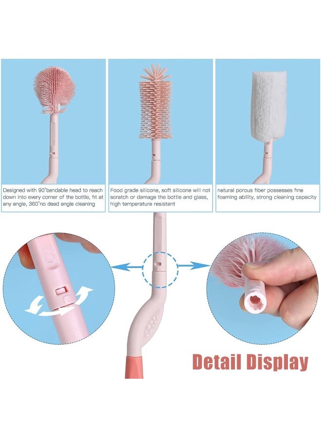 Relex Baby Bottle Brush and Drying Rack, Cleaner Brush Set with Rotating Silicone Bottle Brush, Bottle Drying Rack with Bottle Cleaner Brush & Nipple & Straw Cleaner (Pink) - Image 3