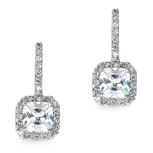 Mariell Radiant-Cut Cubic Zirconia Bridal Earrings, Dangle Earrings for Brides, Wedding Earrings with CZ Crystals, Drop Earrings for Brides, Bridesmaids, Mother of the Bride - Image 1