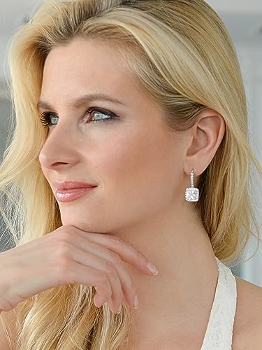 Mariell Radiant-Cut Cubic Zirconia Bridal Earrings, Dangle Earrings for Brides, Wedding Earrings with CZ Crystals, Drop Earrings for Brides, Bridesmaids, Mother of the Bride - Image 2