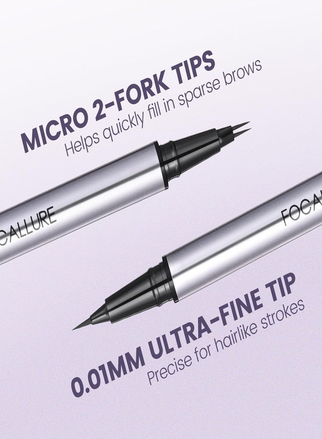 FOCALLURE Liquid Eyeliner - Ultra-Fine Tip for Precise Lines, Waterproof Eye Liner & Micro Fork Eyebrow pencil for Hair Like Strokes, Dual-ended Design, Smudge-Proof, Quick-Drying, Black - Image 2