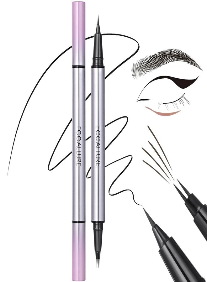 FOCALLURE Liquid Eyeliner - Ultra-Fine Tip for Precise Lines, Waterproof Eye Liner & Micro Fork Eyebrow pencil for Hair Like Strokes, Dual-ended Design, Smudge-Proof, Quick-Drying, Black - Image 1
