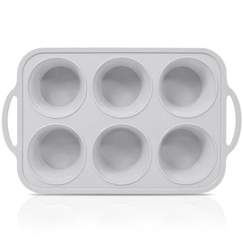 Vnray Jumbo Silicone Muffin Pan with Metal Frame, Non Stick Silicone Cupcake Pan with Handles 6 Cup, BPA Free Silicon Muffin Tin Tray Extra Large for baking, egg bites, Cupcake Mold Light Grey - Image 1