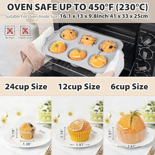 Vnray Jumbo Silicone Muffin Pan with Metal Frame, Non Stick Silicone Cupcake Pan with Handles 6 Cup, BPA Free Silicon Muffin Tin Tray Extra Large for baking, egg bites, Cupcake Mold Light Grey - Image 3