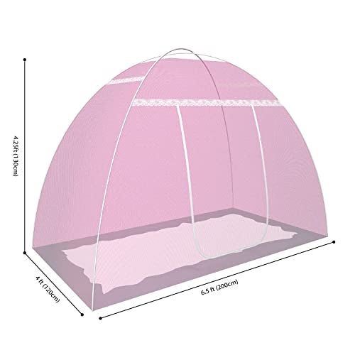 Fegore Mosquito Net for Single Bed Foldable Machardani Lightweight Polyester Material Use One Adults or One Kids with Red Cover (Color - Pink Size - 6.5X4 feet) - Image 2