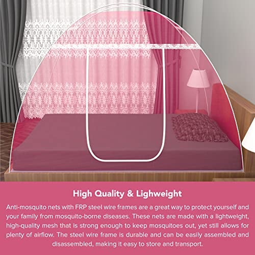 Fegore Mosquito Net for Single Bed Foldable Machardani Lightweight Polyester Material Use One Adults or One Kids with Red Cover (Color - Pink Size - 6.5X4 feet) - Image 5