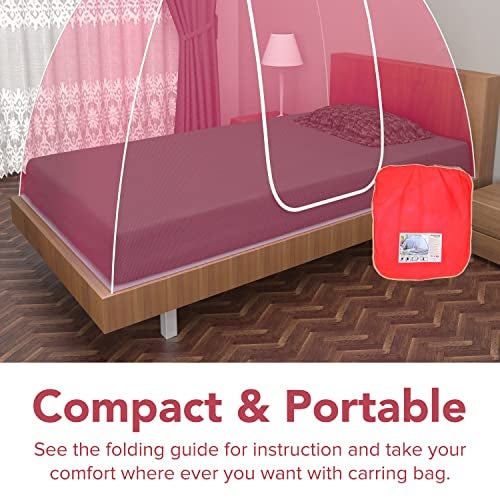 Fegore Mosquito Net for Single Bed Foldable Machardani Lightweight Polyester Material Use One Adults or One Kids with Red Cover (Color - Pink Size - 6.5X4 feet) - Image 4