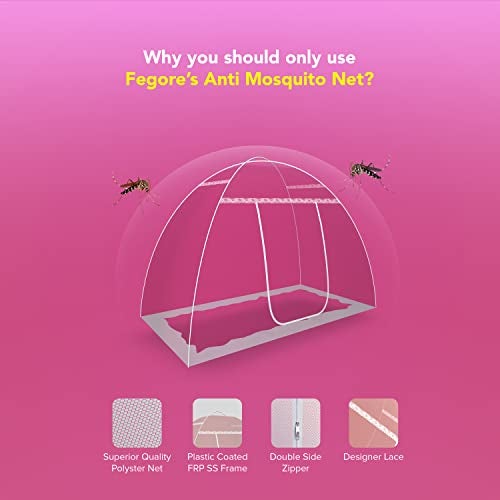 Fegore Mosquito Net for Single Bed Foldable Machardani Lightweight Polyester Material Use One Adults or One Kids with Red Cover (Color - Pink Size - 6.5X4 feet) - Image 3