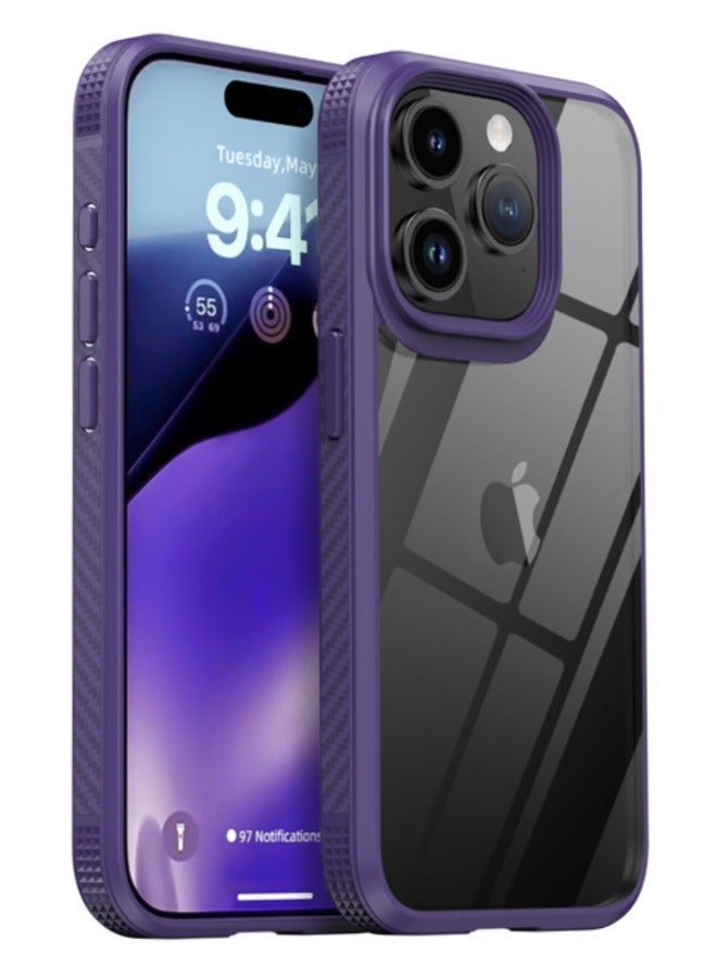 iPhone 15 Pro Max Case, Transparent PC Hard Back Panel +  TPU Soft Frame Case Cover, Anti-Drop Explosion-Proof Non-Stick Fingerprint Protective Case for Apple iPhone 15 Pro Max 6.7''(Purple)