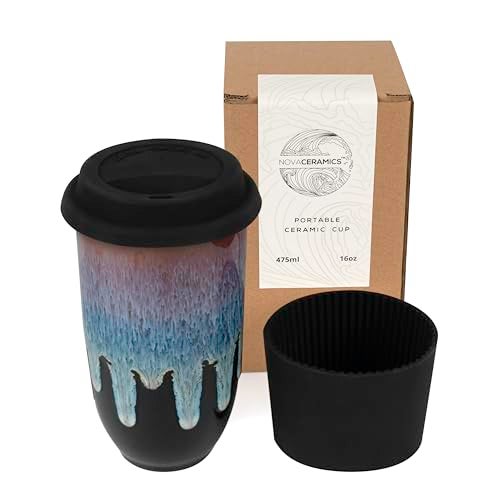 NOVA CERAMICS Coffee Tumbler – Travel Mug - On the Go Coffee Mug – Microwave & Dishwasher Safe Green Coffee Tumbler - Gifts For Women Men Him Her – 16oz – Monsoon - Image 1