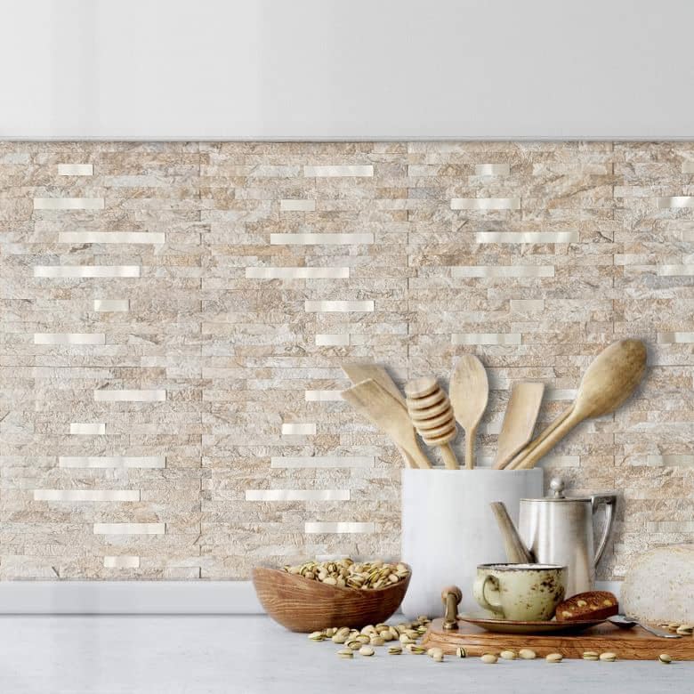 DICOFUN 10-Sheet Peel and Stick Backsplash Wall Tile, PVC Kitchen Backsplash Peel and Stick in Sandstone, 9.4 sq.ft - Image 3