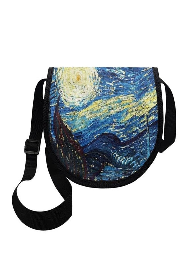 Daulesho Galaxy Starry Night Women Satchel Cross Body Shoulder Messenger Bag Impressionism Retro Oil Painting Canvas Messenger Bag with Zipper Pocket - Image 3
