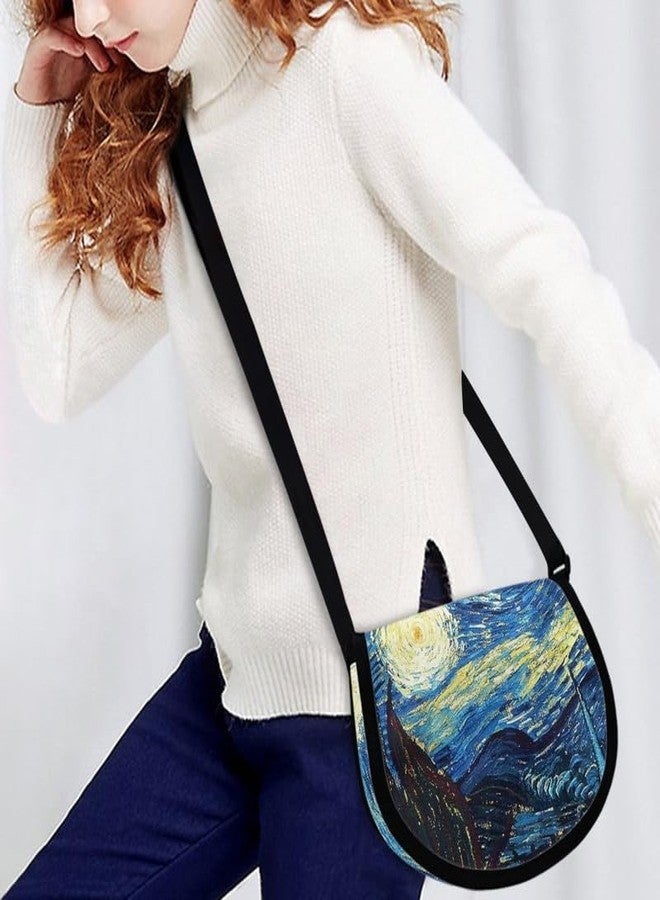 Daulesho Galaxy Starry Night Women Satchel Cross Body Shoulder Messenger Bag Impressionism Retro Oil Painting Canvas Messenger Bag with Zipper Pocket - Image 2