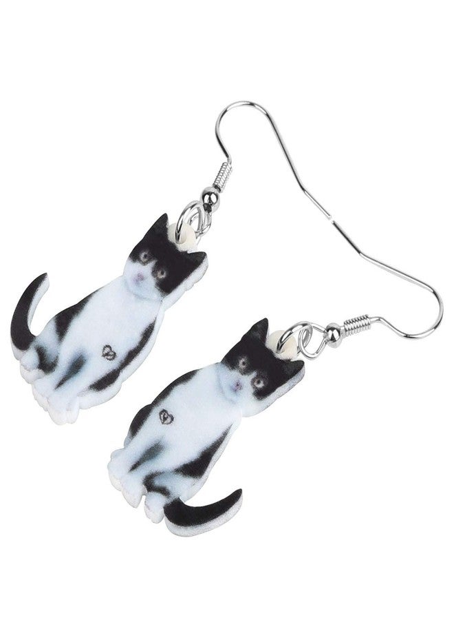 NEWEI Acrylic Drop Dangle Sitting Cat Earrings Fashion Novelty Jewelry for Women Charms (black sitting cat) (White) - Image 3