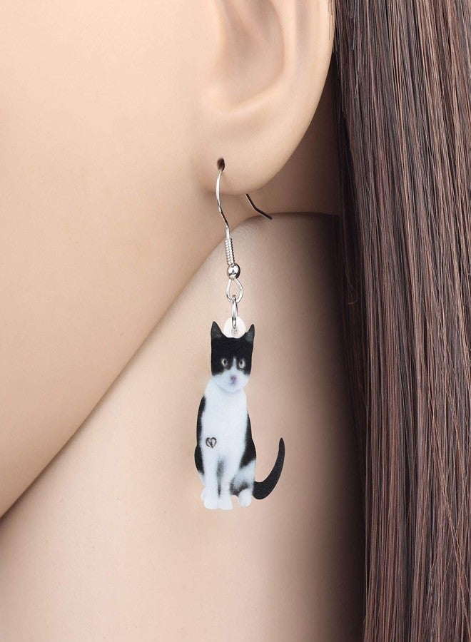 NEWEI Acrylic Drop Dangle Sitting Cat Earrings Fashion Novelty Jewelry for Women Charms (black sitting cat) (White) - Image 2