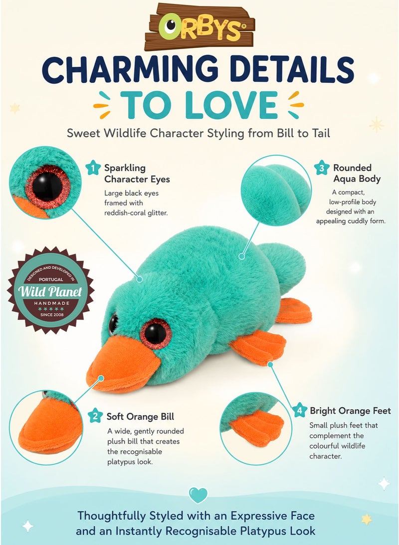 Wild Planet Orbys Platypus Plush Toy 27 cm, Soft Turquoise Stuffed Wildlife Animal with Bright Orange Bill, Sparkling Coral Character Eyes and Compact Rounded Cuddle Shape, Unique Platypus-Inspired Companion for Babies, Kids, Storytelling, Imaginative Play, Wildlife Learning, Birthdays and Everyday Gifting - Image 3