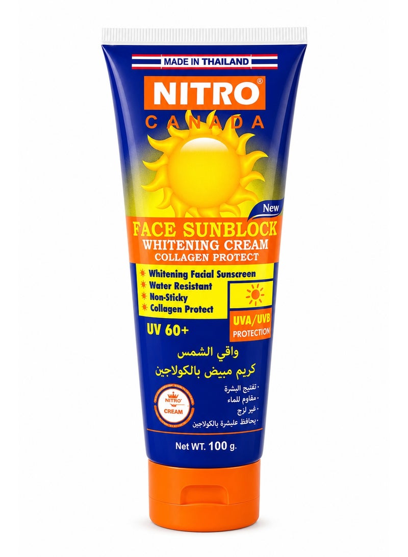 NITRO CANADA Whitening Face Sunblock SPF 60+ Collagen Protect Sunscreen, 100g - Image 1