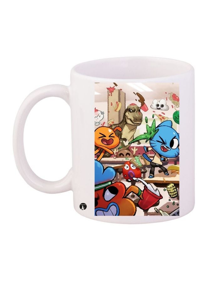 RYN Cartoon Printed Coffee Mug White/Blue/Green 11ounce