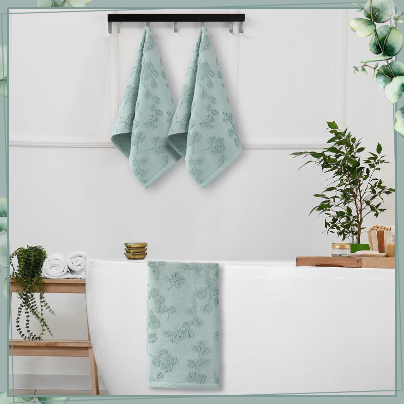 SmoothNovelty 2Pcs Eucalyptus Leaves Hand Towels for Bathroom 100% Cotton Jacquard Weave Bath Towel Set Absorbent Dish Washcloth for Bathroom Kitchen Summer Theme Gifts 13.8 x 29.5 Inch (Sage Green) - Image 4
