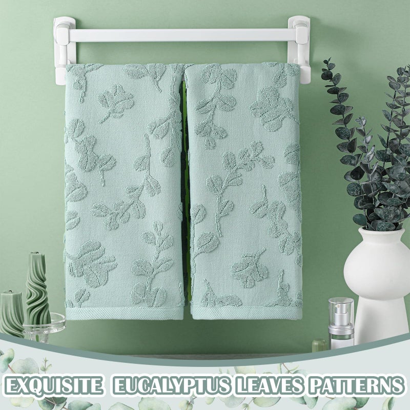 SmoothNovelty 2Pcs Eucalyptus Leaves Hand Towels for Bathroom 100% Cotton Jacquard Weave Bath Towel Set Absorbent Dish Washcloth for Bathroom Kitchen Summer Theme Gifts 13.8 x 29.5 Inch (Sage Green) - Image 3